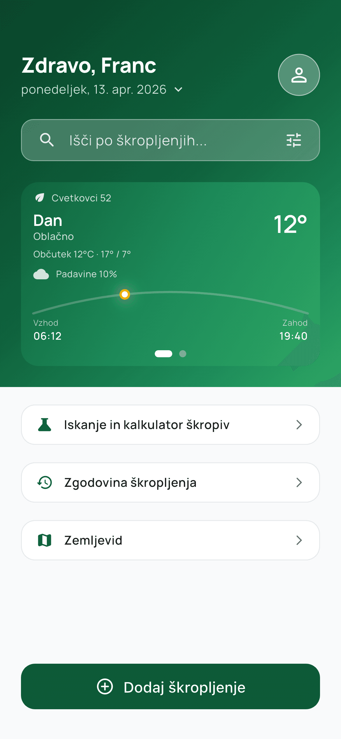 Nadzorna plošča aplikacije